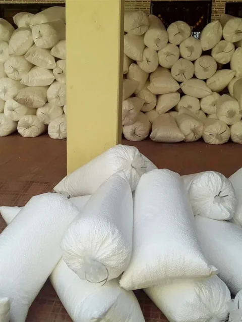 Large stock of premium EPS bean bag refill beans packed in bags for wholesale and retail supply in India.