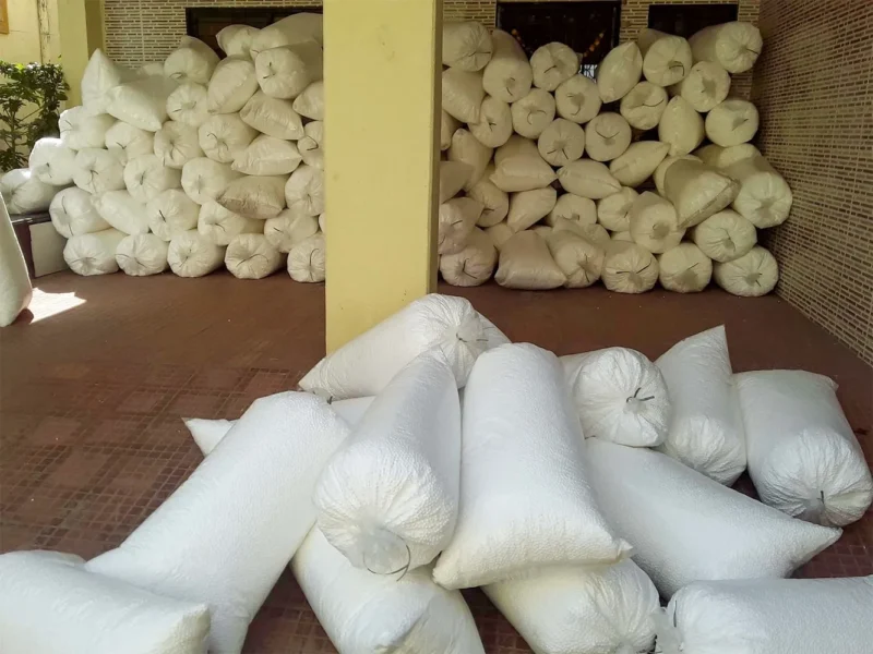 Large stock of premium EPS bean bag refill beans packed in bags for wholesale and retail supply in India.